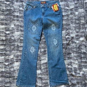 🌟NWT! Boom Boom Authentic Jeanswear Size 13 Bootcut Jeans With Faux Rips/Jewels